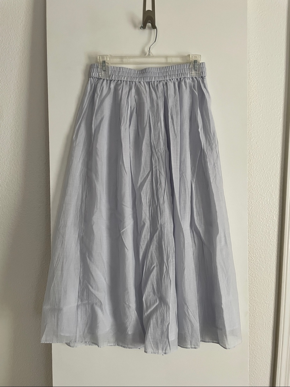 S: H & M Pleated A Line Midi Skirt Softly Sheer Lined Powder blue - Picture 2 of 6